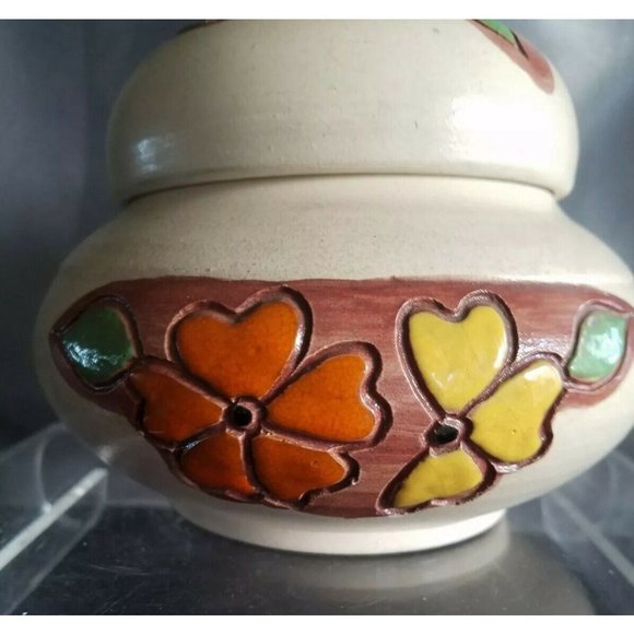South America Handcrafted Pottery Ginger Jar with lid enamel flowers - Picture 4 of 9